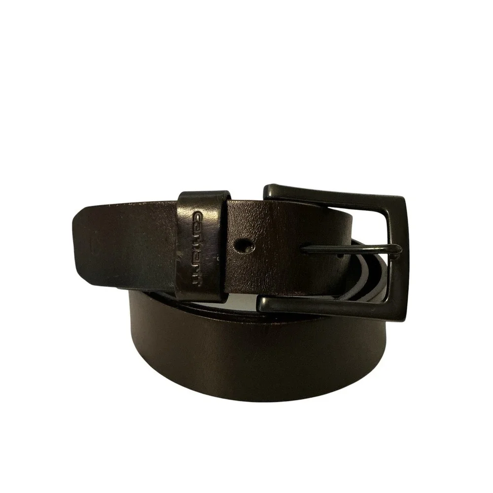Vtg Carhartt Top Grain Leather Brown Leather Belt Size 44 Distressed Blk Buckle